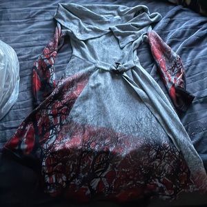 Gray red and black long sleeve dress